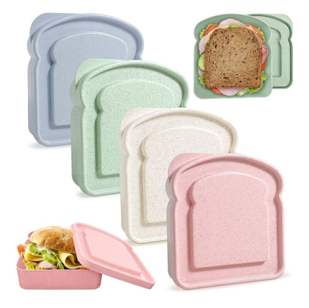 Sandwich Containers for Lunch Boxes, Reusable Sandwich Box Container for Kids, Sandwich Holder Bread Container, BPA Free, Microwave & Dishwasher Safe