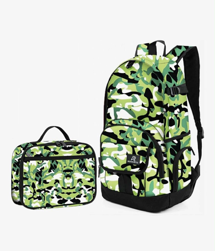 Rickyh style Boys and Girls Kids Backpacks, Lightweight Backpack and lunch bag, greeb backpack and lunchbox, Kids Backpacks and lunch box for School, BPA Free